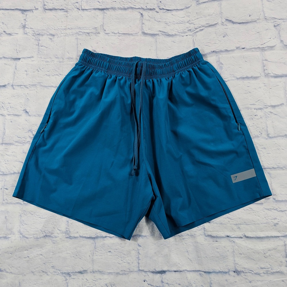 Gymshark Athletic Shorts MENS S Teal Blue Zipper Pockets Training Workout